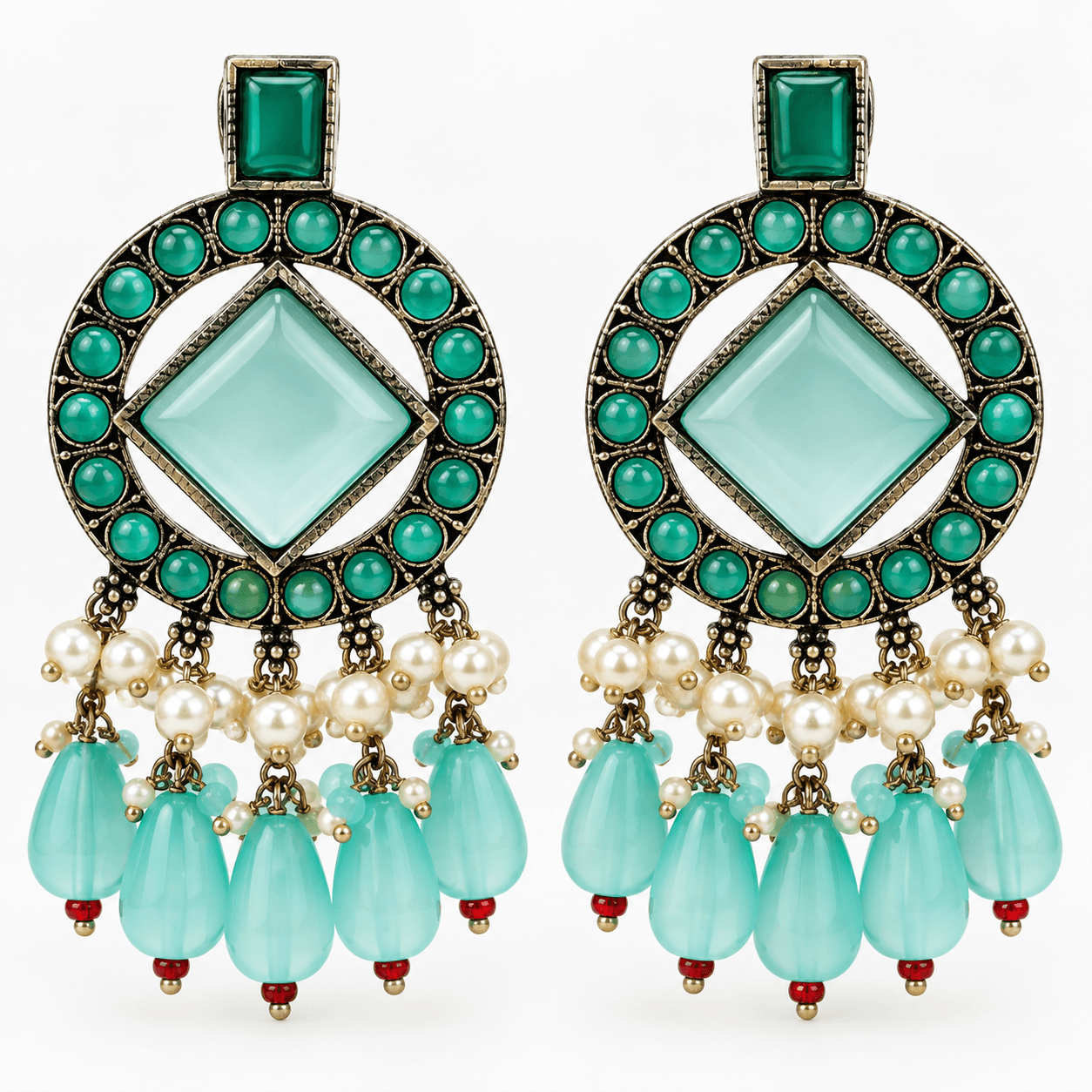 Original Jaipuri Oxidised Earrings – Mint — alternate angle