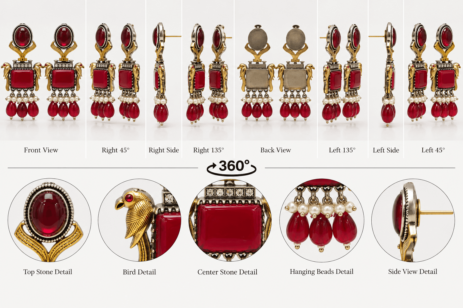 Original Jaipuri 2-Tone Oxidised Earrings – Red Stone — alternate angle