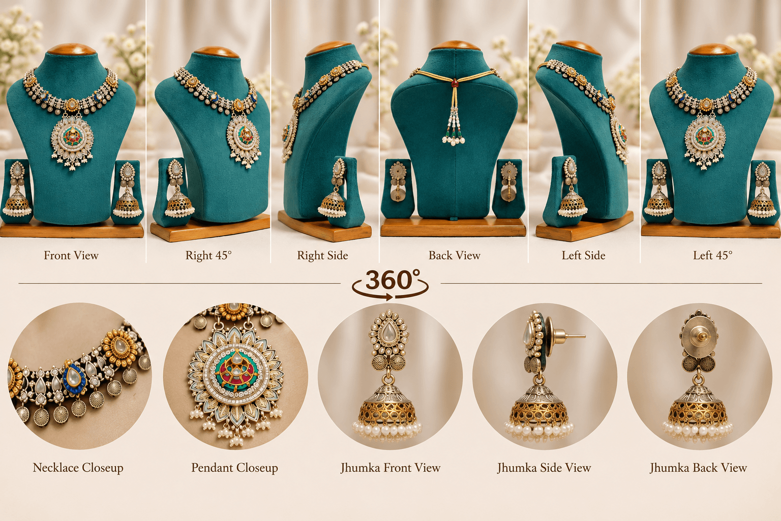 Original Jaipuri 2-Tone Fusion Oxidised Necklace Set – Jadau Kundan Multicolor — view 3