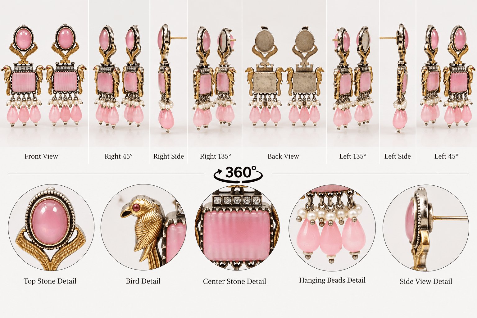 Original Jaipuri 2-Tone Oxidised Earrings – Baby Pink — view 3